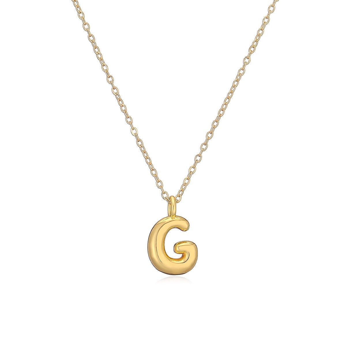 14K Gold Puffy Letter Initial Pendant Necklace - 