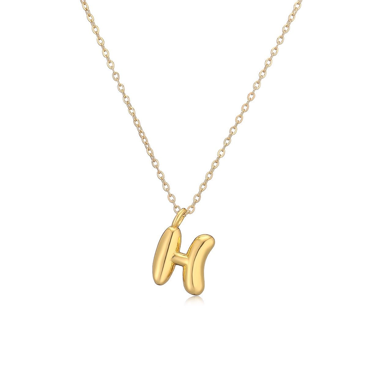 14K Gold Puffy Letter Initial Pendant Necklace - 