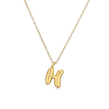 14K Gold Puffy Letter Initial Pendant Necklace - 