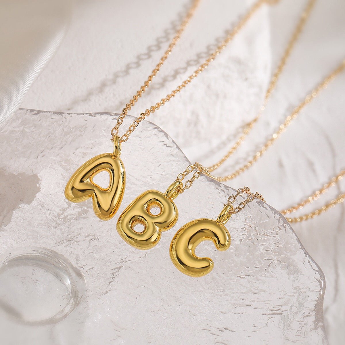 14K Gold Puffy Letter Initial Pendant Necklace - 