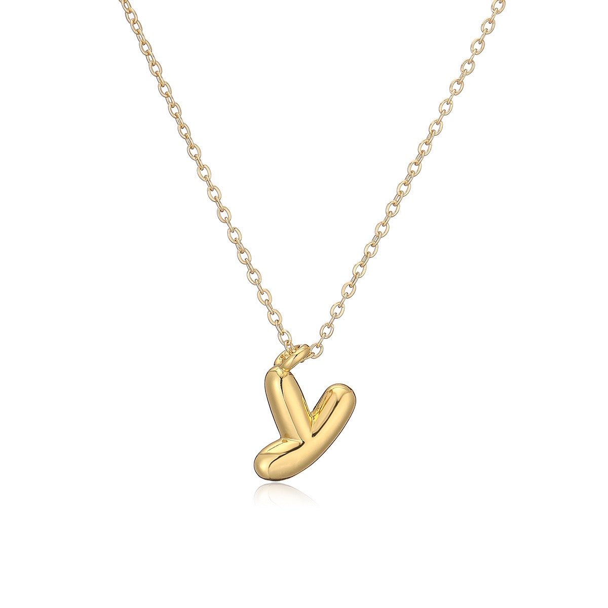 14K Gold Puffy Letter Initial Pendant Necklace - 