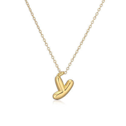 14K Gold Puffy Letter Initial Pendant Necklace - 