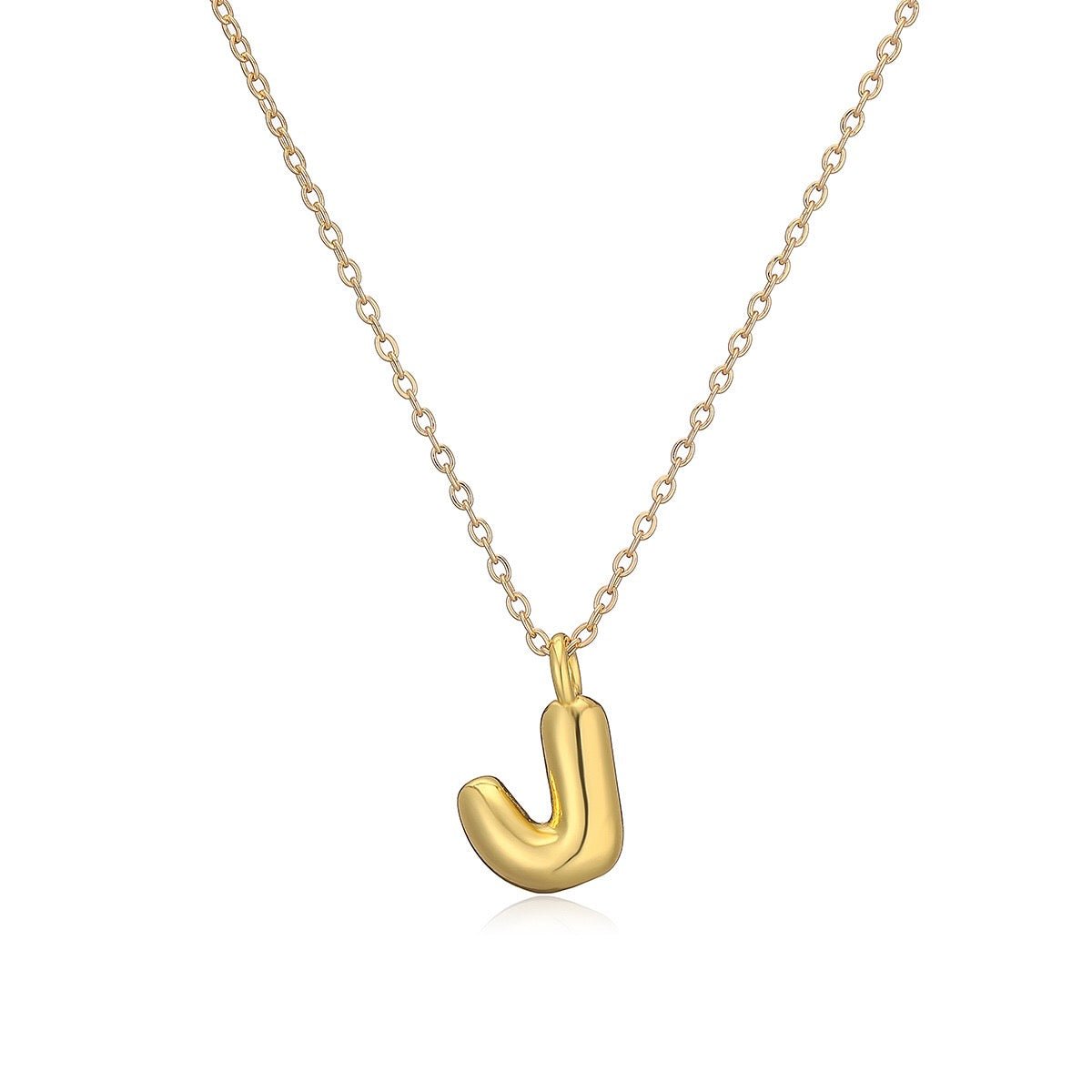 14K Gold Puffy Letter Initial Pendant Necklace - 