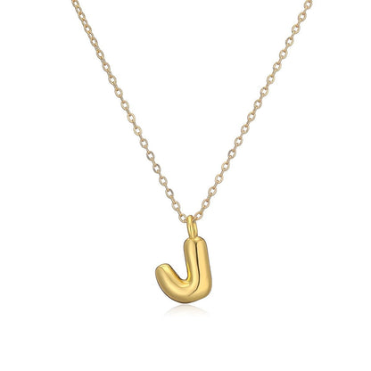 14K Gold Puffy Letter Initial Pendant Necklace - 