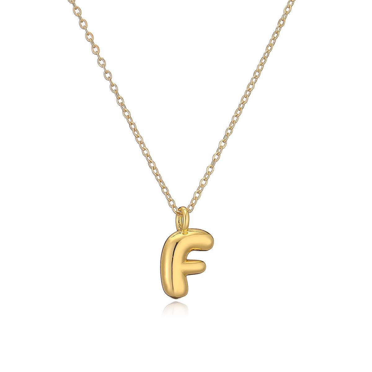 14K Gold Puffy Letter Initial Pendant Necklace - 