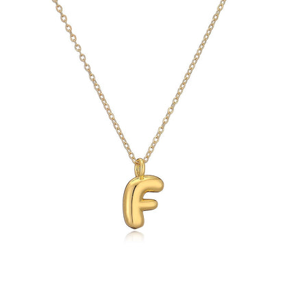 14K Gold Puffy Letter Initial Pendant Necklace - 