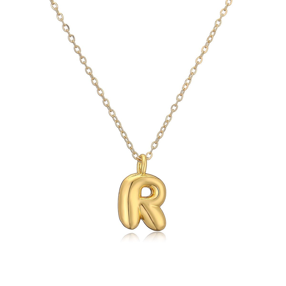 14K Gold Puffy Letter Initial Pendant Necklace - 