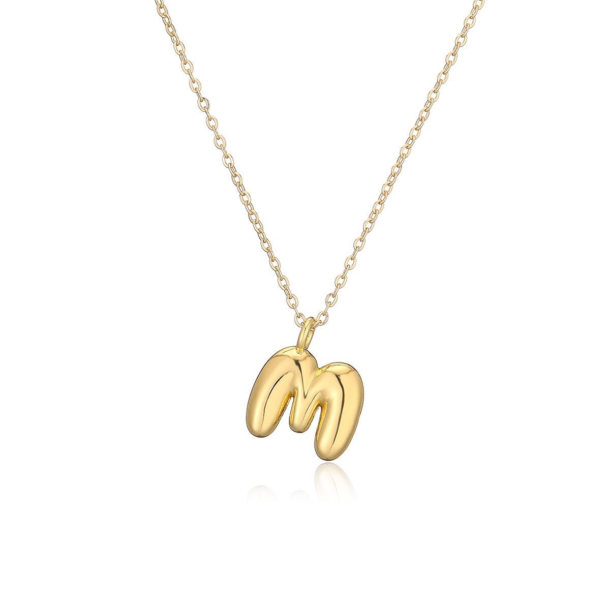 14K Gold Puffy Letter Initial Pendant Necklace - 