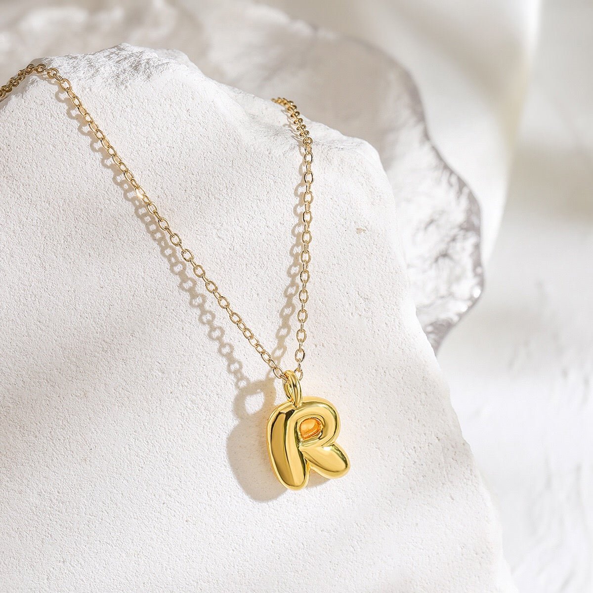 14K Gold Puffy Letter Initial Pendant Necklace - 