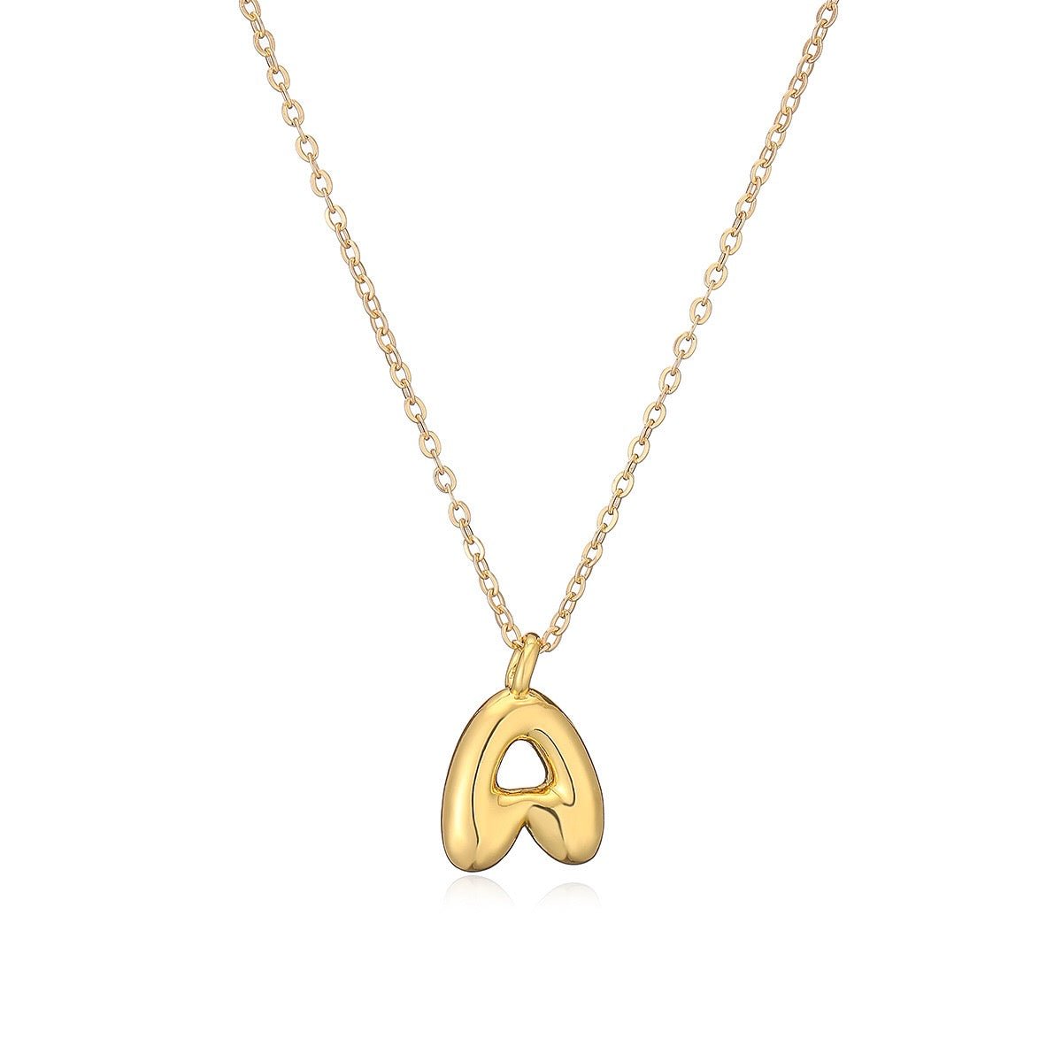 14K Gold Puffy Letter Initial Pendant Necklace - 