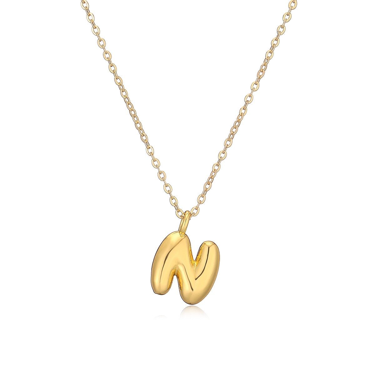 14K Gold Puffy Letter Initial Pendant Necklace - 