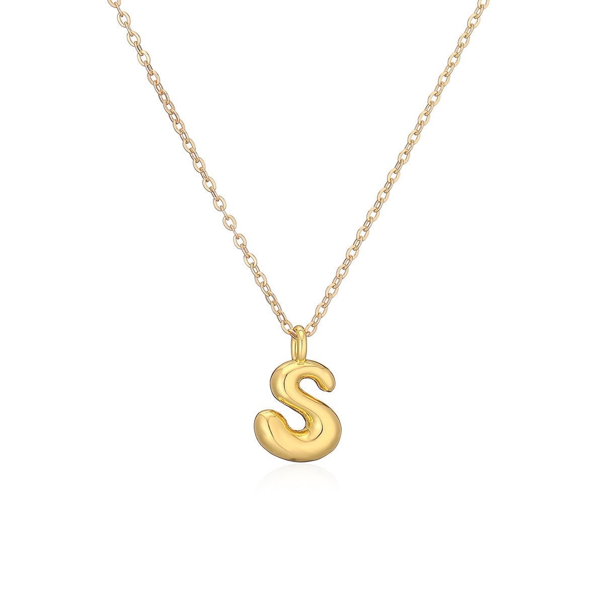 14K Gold Puffy Letter Initial Pendant Necklace - 