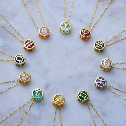 14K Gold Zodiac Birthstone Necklace - 