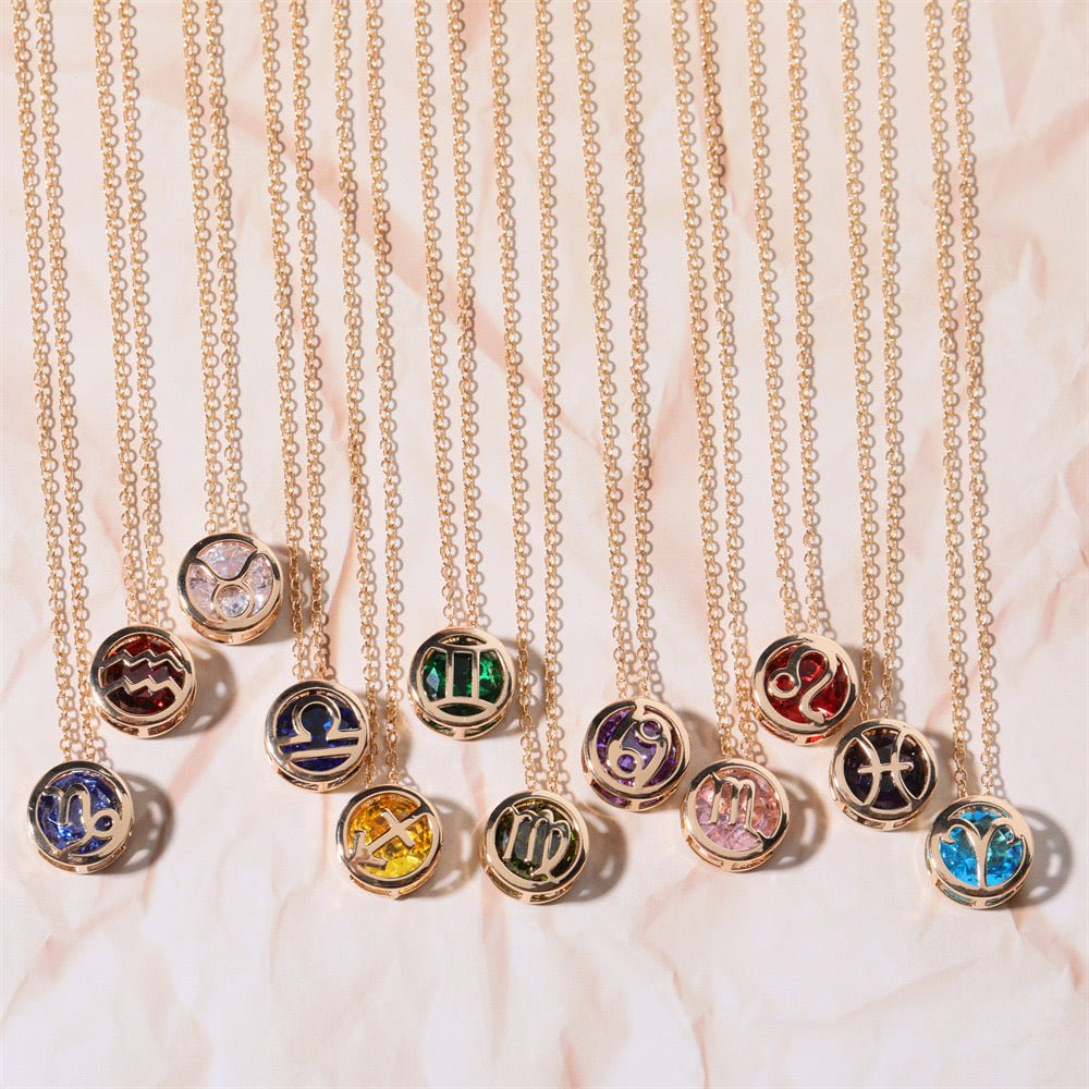 14K Gold Zodiac Birthstone Necklace - 