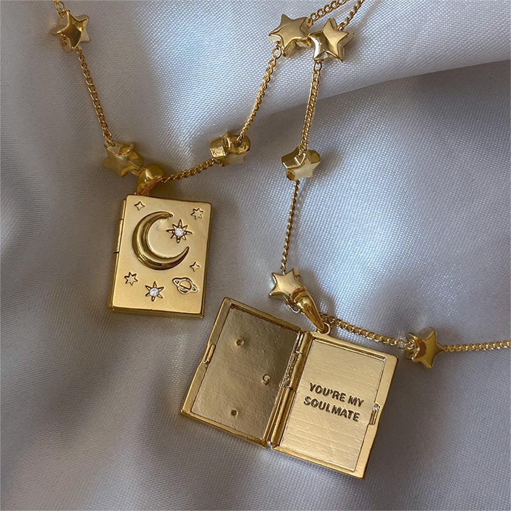 14K Soulmate Book Locket Gold Necklace - 