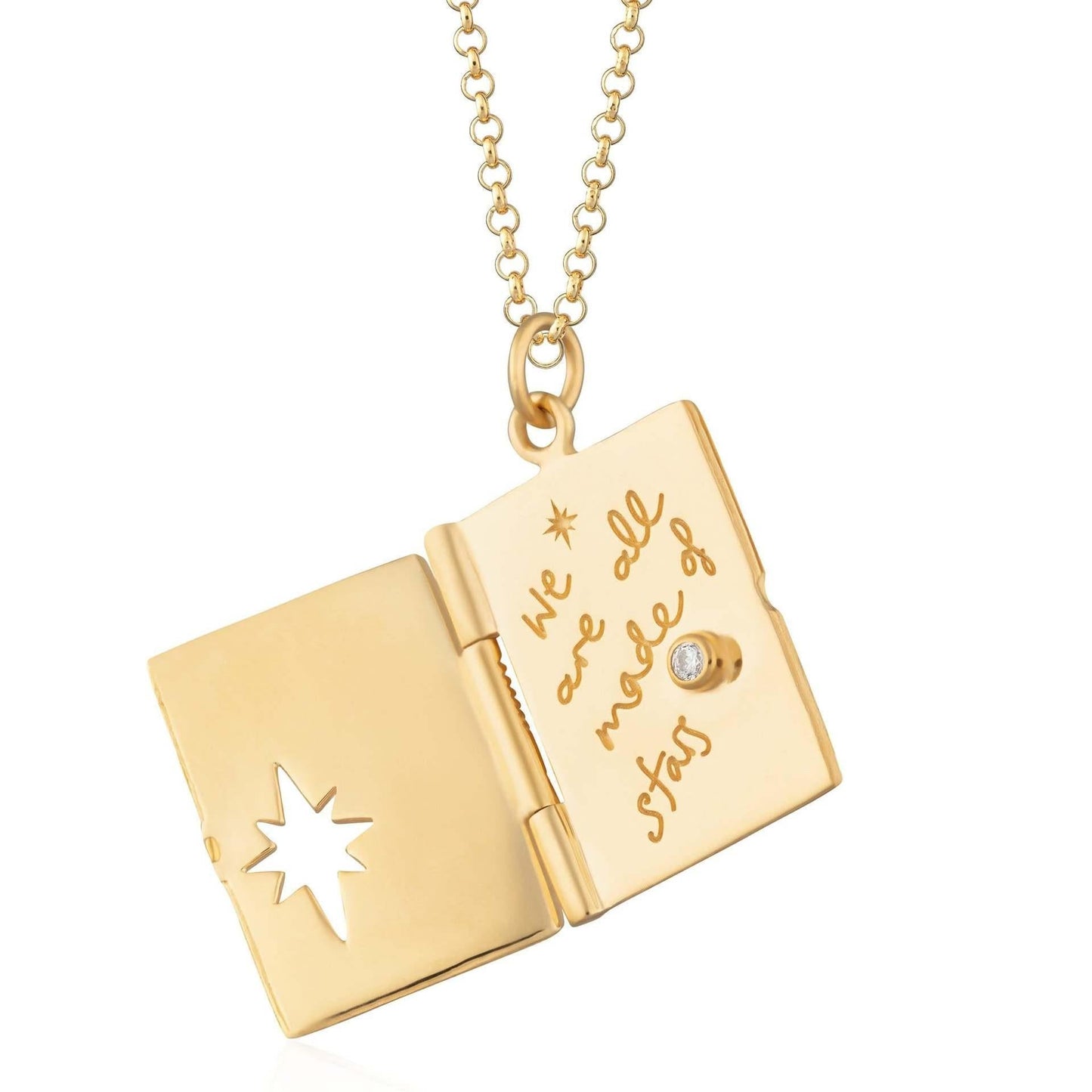 14K Starry Book Pendant Necklace - 