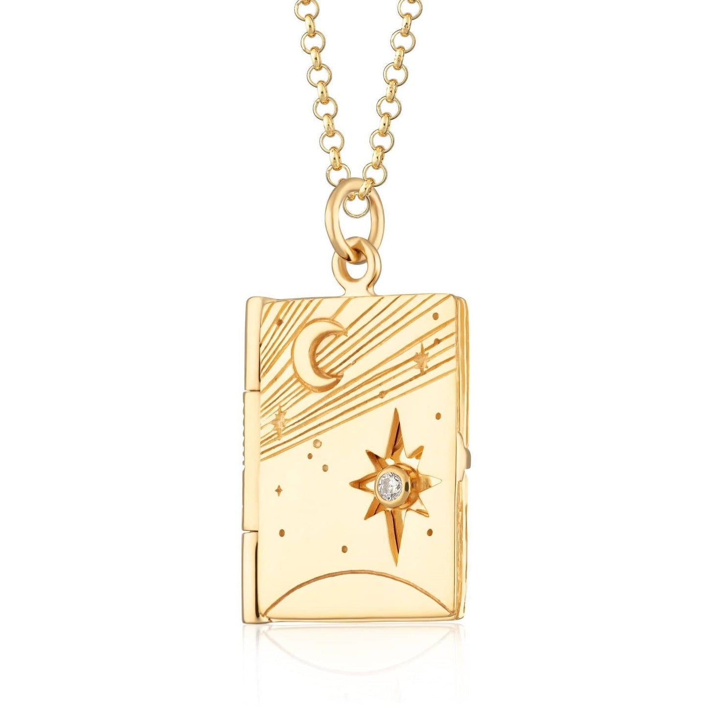 14K Starry Book Pendant Necklace - 