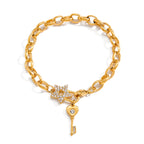 18K Gold Secret Lover Heart Lock and Key Charm Chunky Chain Bracelet