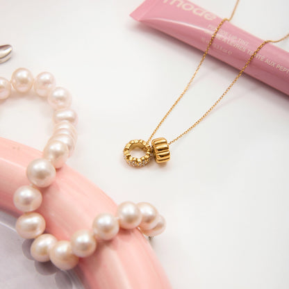 18K Gold Flower Memory Dainty Ring Pendant Necklace