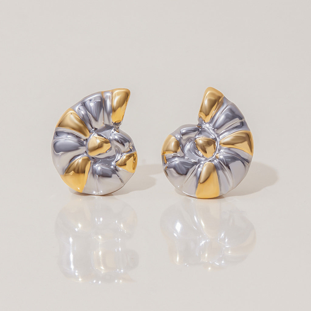 18K Gold Silver Two Tone Sea Shell Statement Stud Earrings