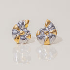 18K Gold Silver Two Tone Sea Shell Statement Stud Earrings