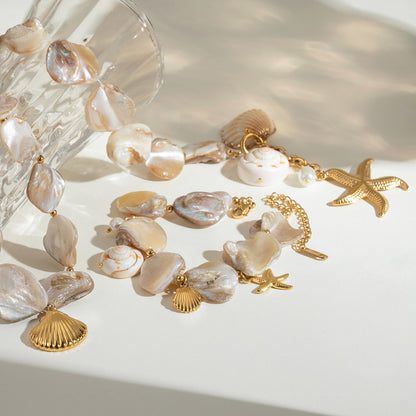 18K Gold Chunky Summer Seashell Statement Choker Necklace