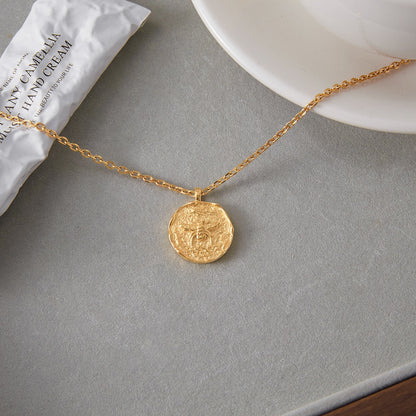 18K Gold Queen Bee Coin Pendant Necklace