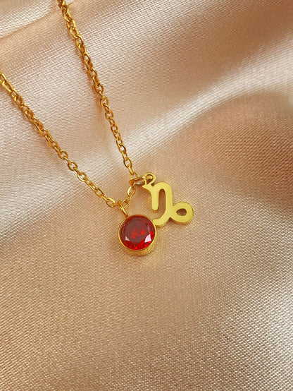 18K Gold Zodiac Birthstone Pendant Necklace