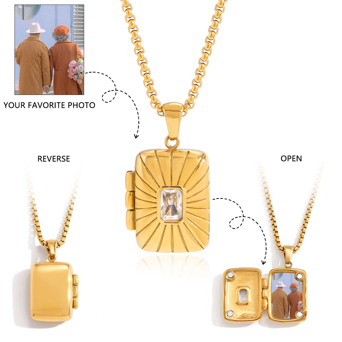 18K Gold Keepsake Heart Book Locket Pendant Box Chain Necklace