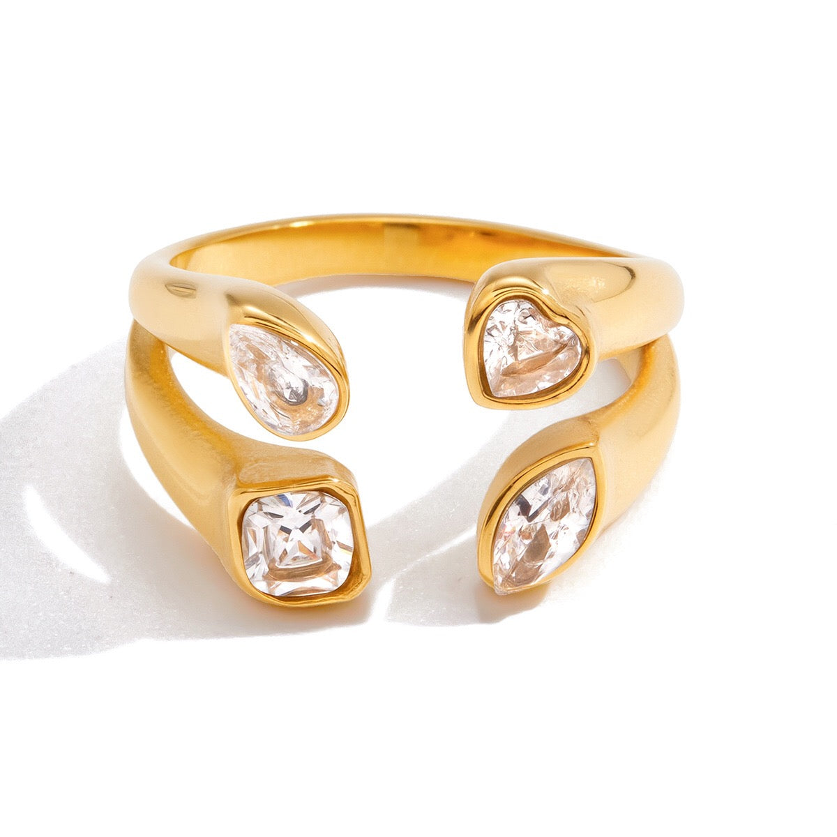 18K Gold Radiant Embrace CZ Statement Cuff Ring