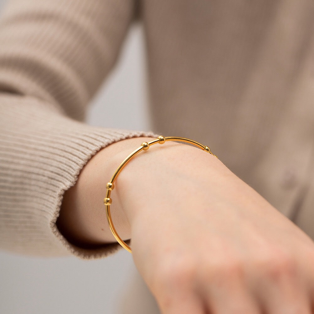 18K Gold Floating Beades Stacking Cuff Bangle Bracelet