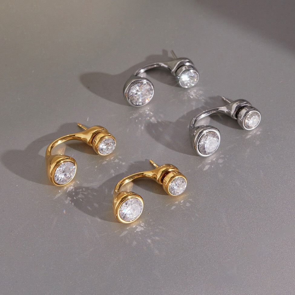 18K Gold and Silver Twin Flame Bezel Jacket Earrings