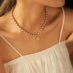 18K Gold Pearl Beaded Sealing Stamp Pendant Necklace