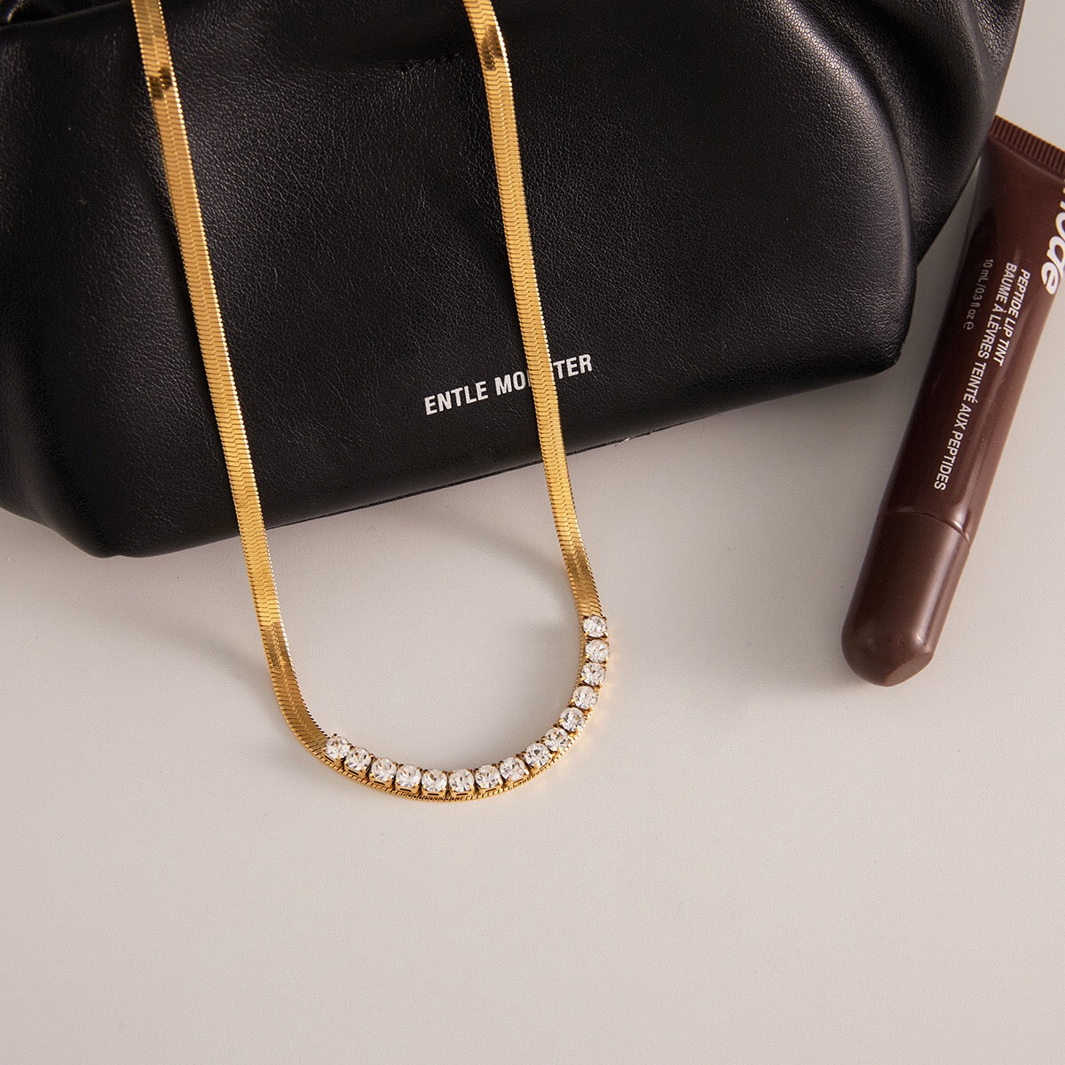 18K Gold Guardian Elephant Pendant Herringbone Snake Chain Layered Necklace Set