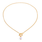 18K Gold Simple Pearl Pendant Toggle Chain Necklace