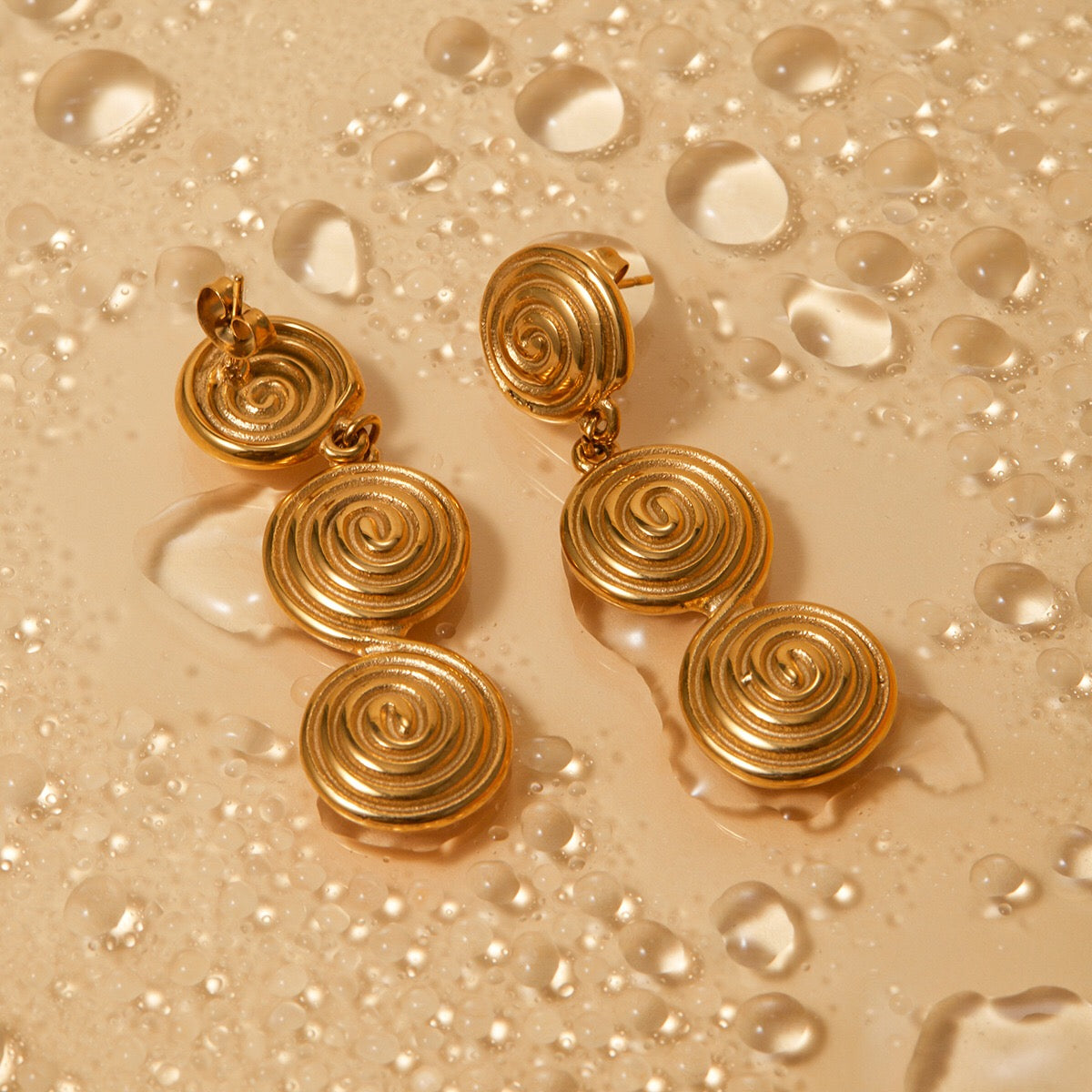 18K Gold Ocean Swirl Drop Dangle Earrings