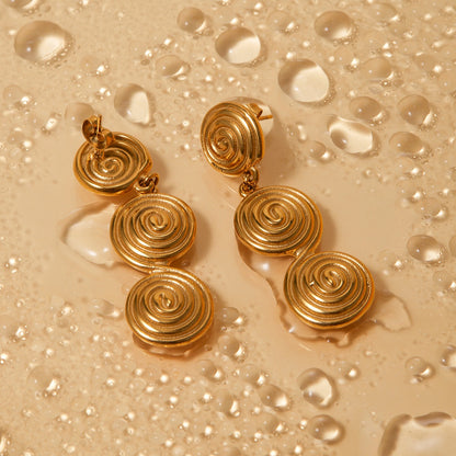 18K Gold Ocean Swirl Drop Dangle Earrings