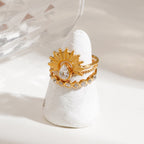 18K Gold Rising Sun Stacking Rings Set
