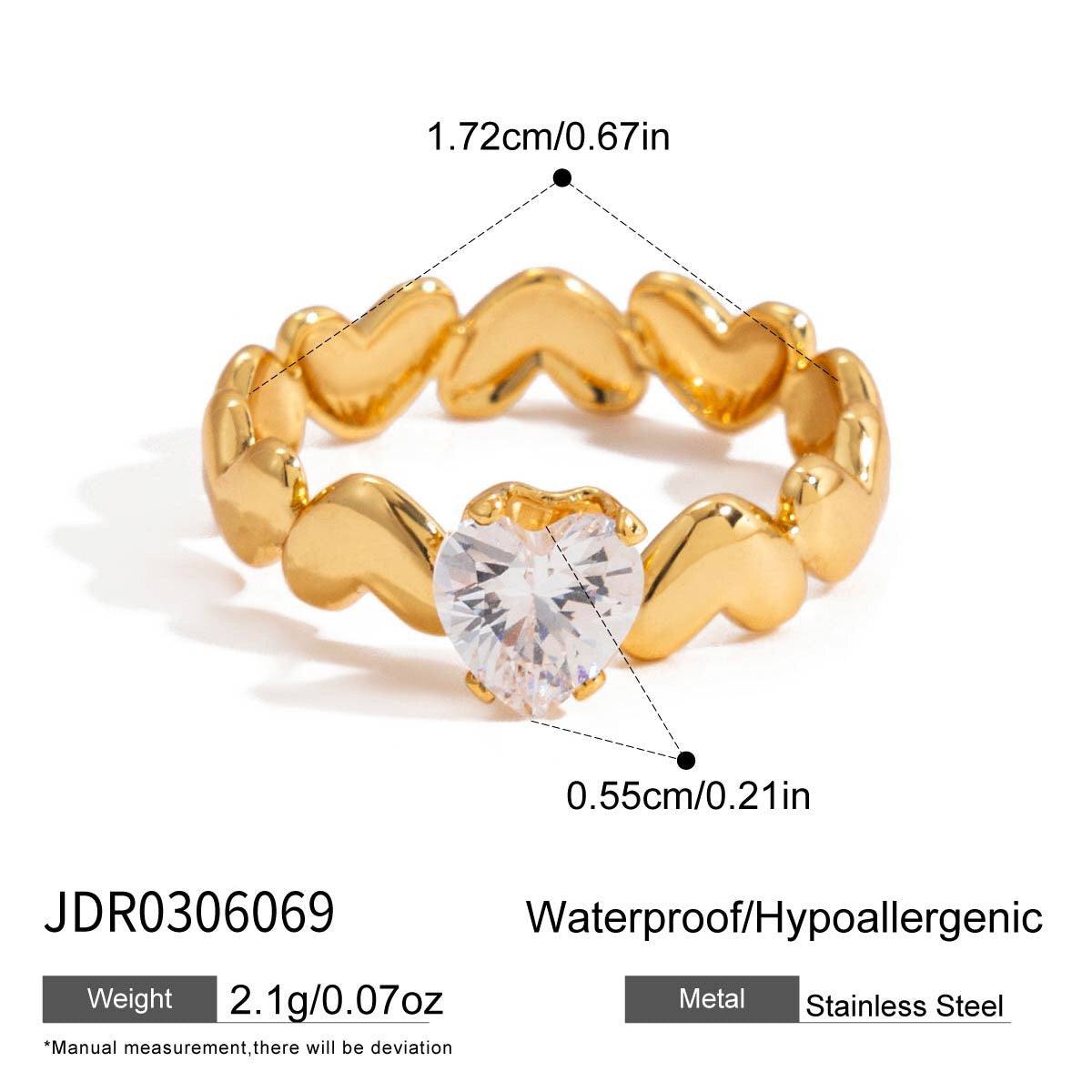 18K Gold Daily Glam Flower Heart CZ Statement Rings Set