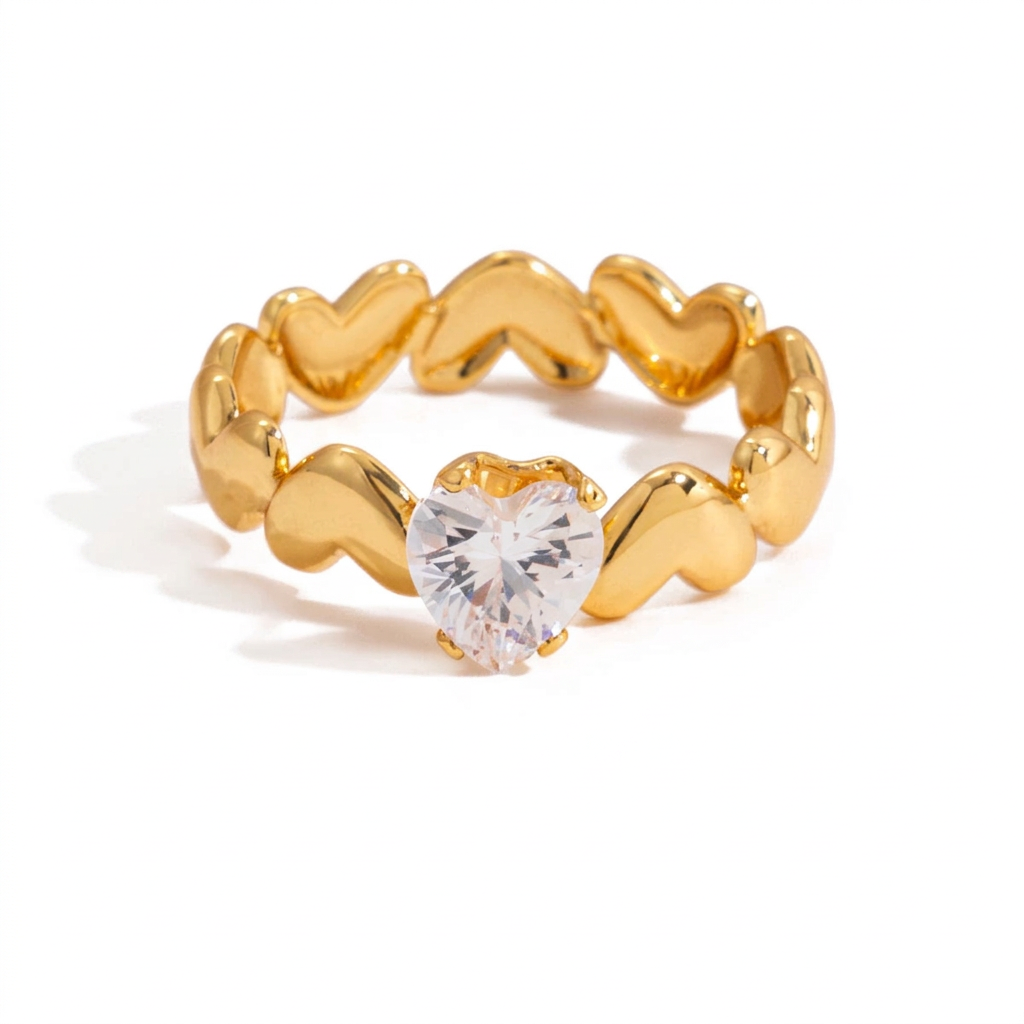 18K Gold Daily Glam Flower Heart CZ Statement Rings Set