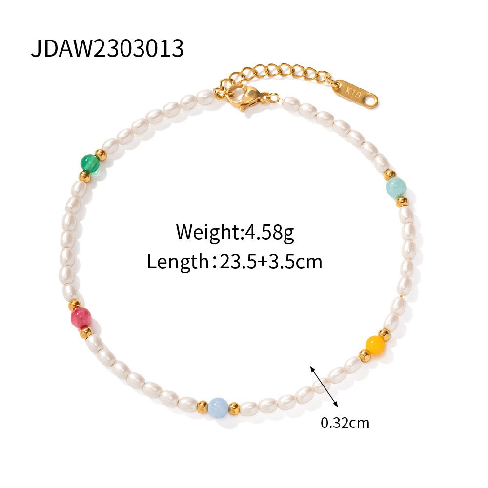 18K Gold Happy Hour Pearl Chain Dainty Anklet