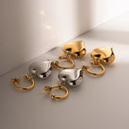 18K Gold Heart Dangle Huggie Earrings with Charm