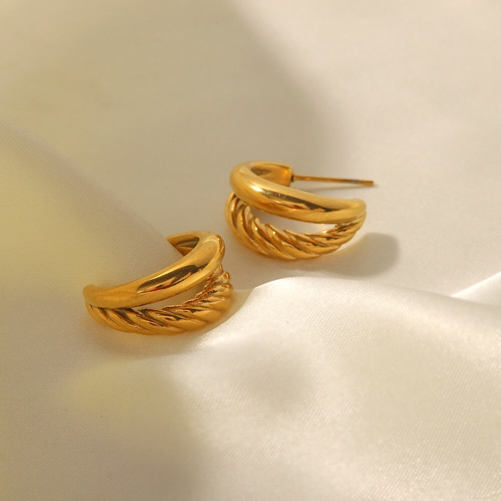 18K Gold Double Hoop Huggie Earrings