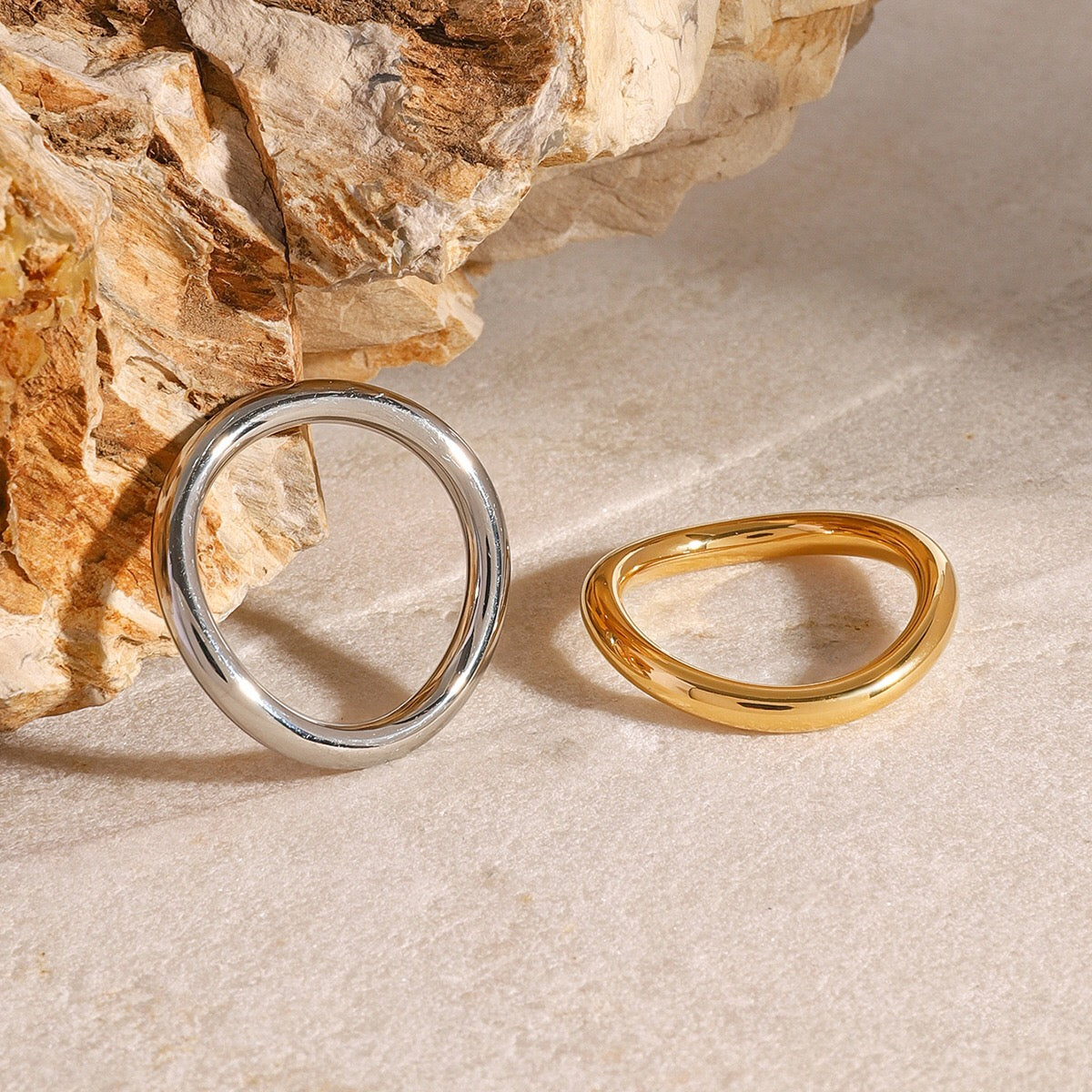 18K Gold and Silver Clean Lines Chic Stacking Rings