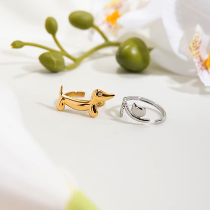 18K Gold Pet Lovers Cat and Dog Stacking Ring