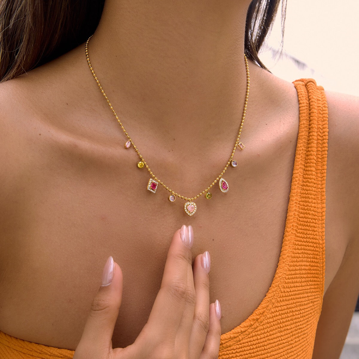 18K Gold Jewel Addiction Color Heart Statement Necklace