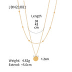 18K Gold Quiet Desire Disc Pendant Dainty Double Chain Layered Necklace
