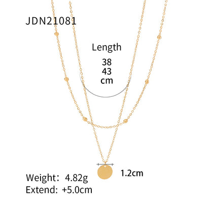 18K Gold Quiet Desire Disc Pendant Dainty Double Chain Layered Necklace