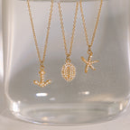 18K Gold Ocean Sparkle Seashell Palm Tree Small Hoop Huggie Earrings with Charm