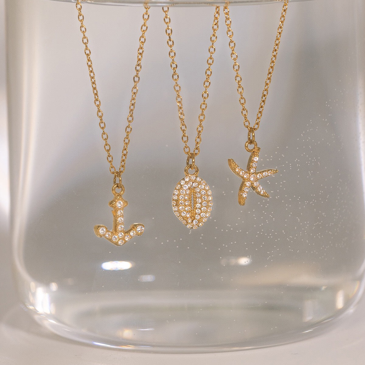 18K Gold Ocean Sparkle Seashell Palm Tree Small Hoop Huggie Earrings with Charm